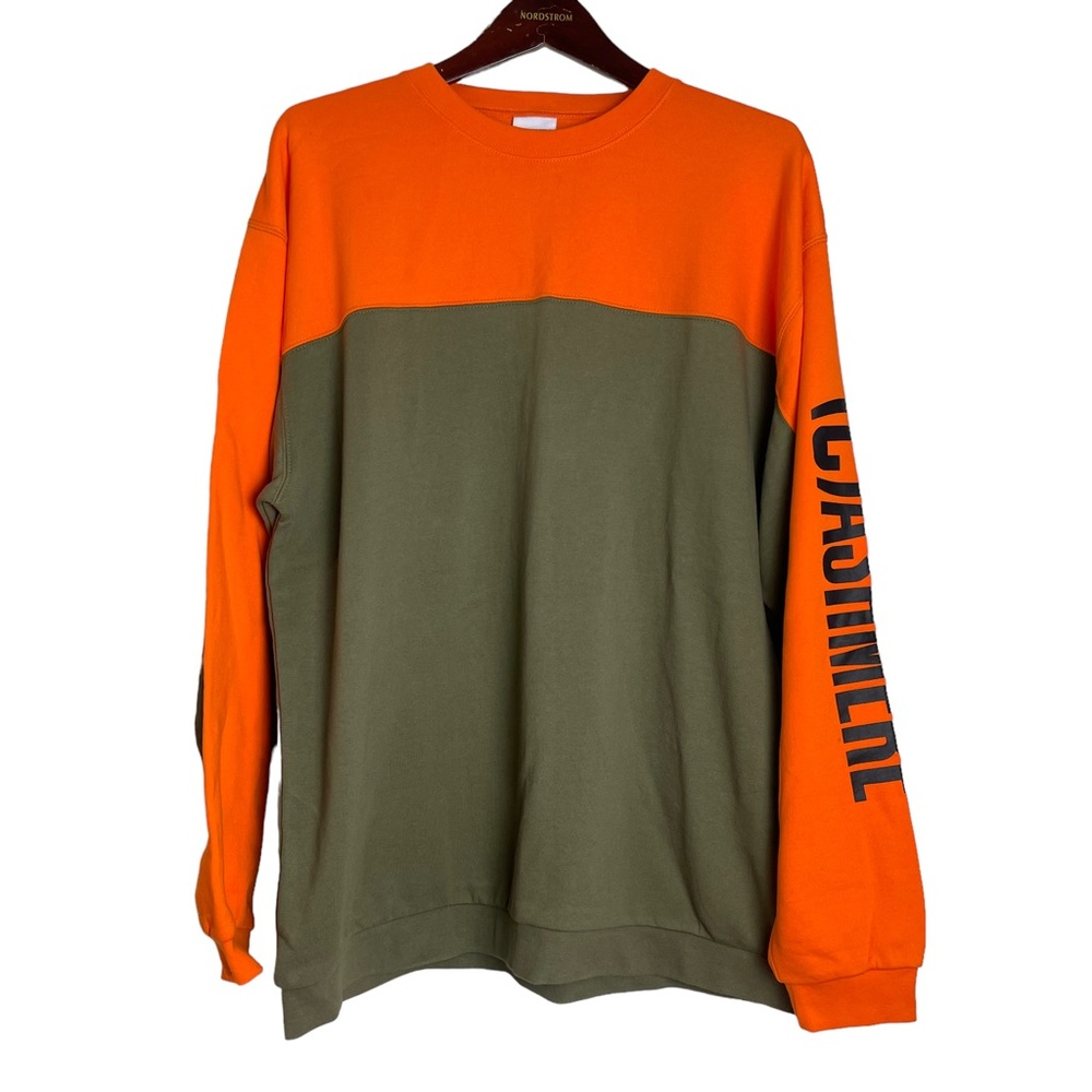 CASHMERE Sound Split Men’s Orange Green Crew Neck Sweater Size XL Streetwear